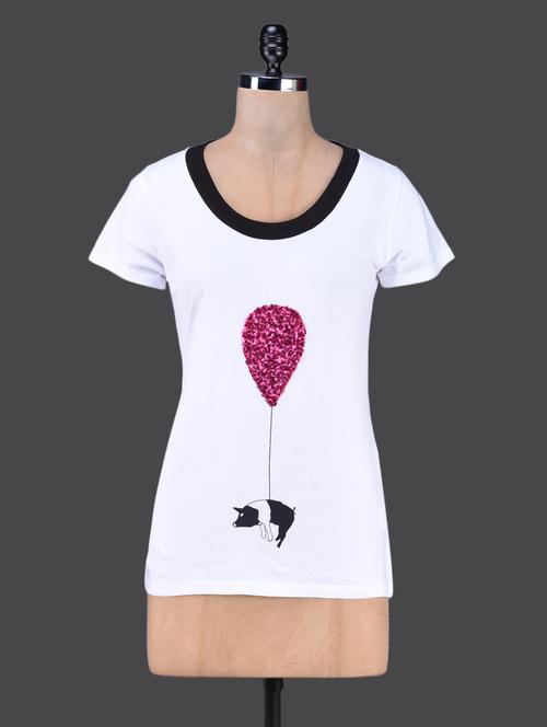 Half sleeves pig printed top - 1152653 - Very Small Image - 1