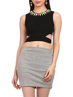 grey black color, cotton two piece dress - 11529170 - Very Small Image - 1