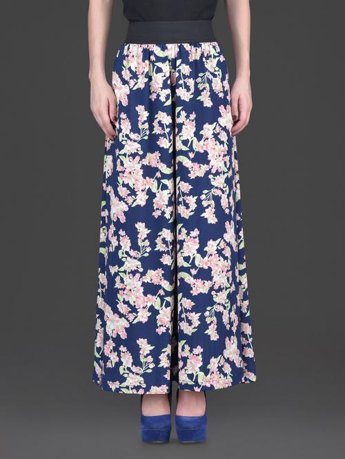 blue floral poly crepe palazzos - 1152974 - Very Small Image - 1