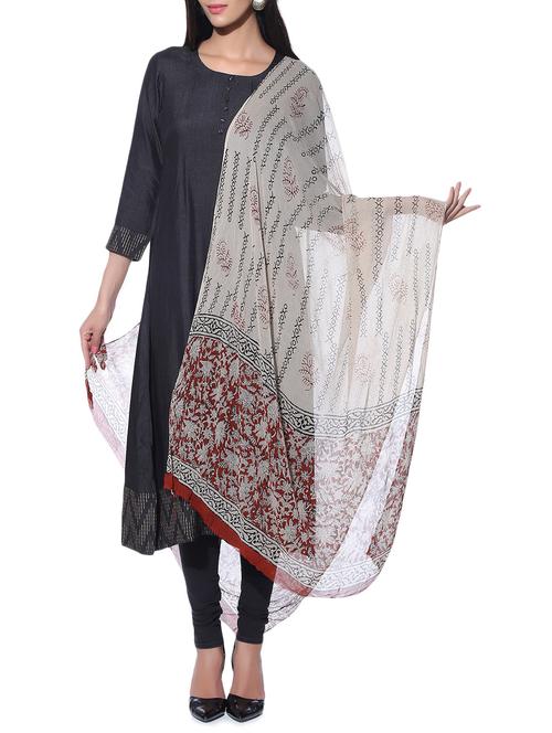 multicoloured chiffon kalamkari hand block printed dupatta - 11531454 - Very Small Image - 1