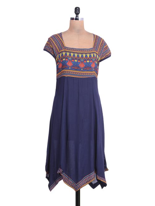blue rayon printed short sleeves kurta - 1153171 - Very Small Image - 1