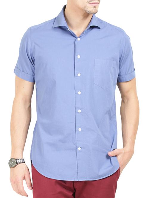 solid blue cotton casual shirt - 11536114 - Very Small Image - 1