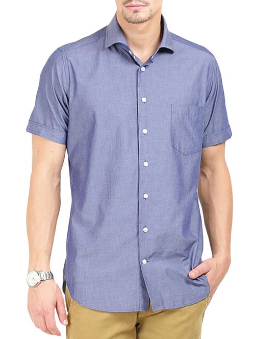 solid blue cotton casual shirt - 11536117 - Very Small Image - 1