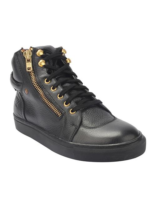 genuine leather black sneakers with lace-up and side zipper closure - 11541580 - Very Small Image - 1