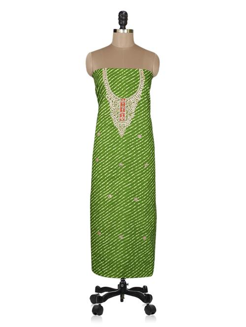 Green Leheriya Cotton Unstitched Kurta - 1154380 - Very Small Image - 1