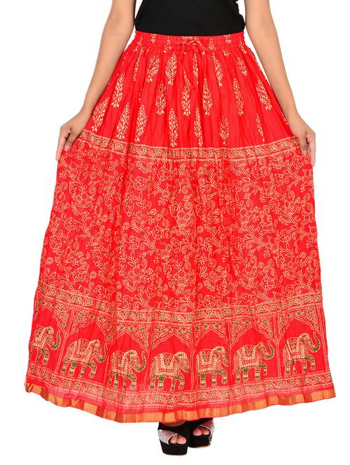 red color, cotton flared skirt - 11552719 - Very Small Image - 1
