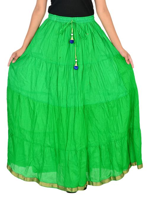 green color, cotton tiered skirt - 11552727 - Very Small Image - 1