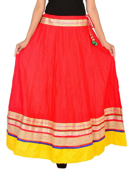 red color, cotton flared skirt - 11552740 - Very Small Image - 1