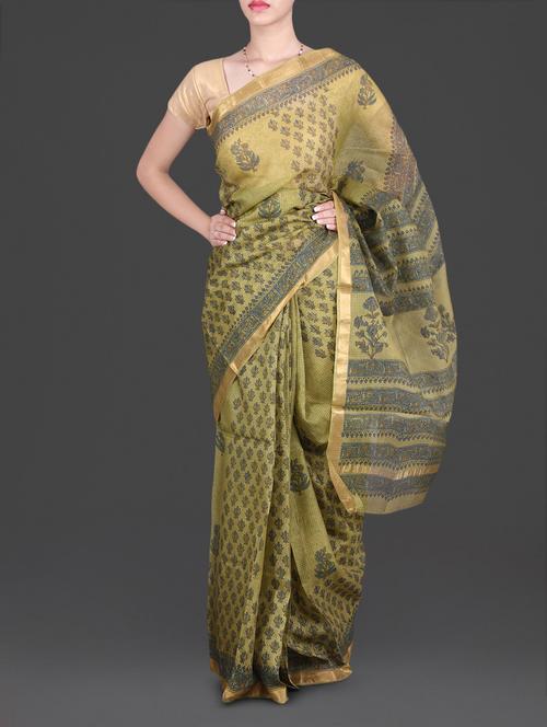 green block print kota doria silk saree - 1155342 - Very Small Image - 1