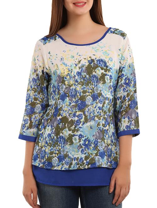 blue printed casual top - 11554320 - Very Small Image - 1