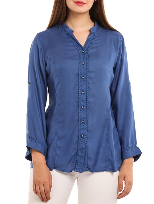 mandarin neck lace detail top - 11554334 - Very Small Image - 1
