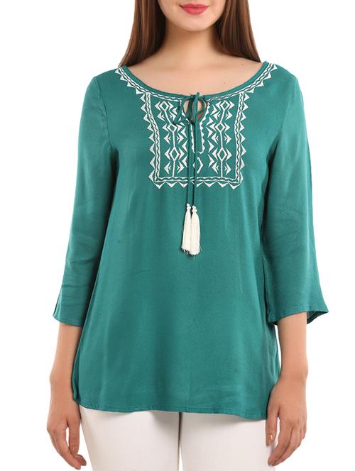 green embroidered viscose regular top - 11554349 - Very Small Image - 1