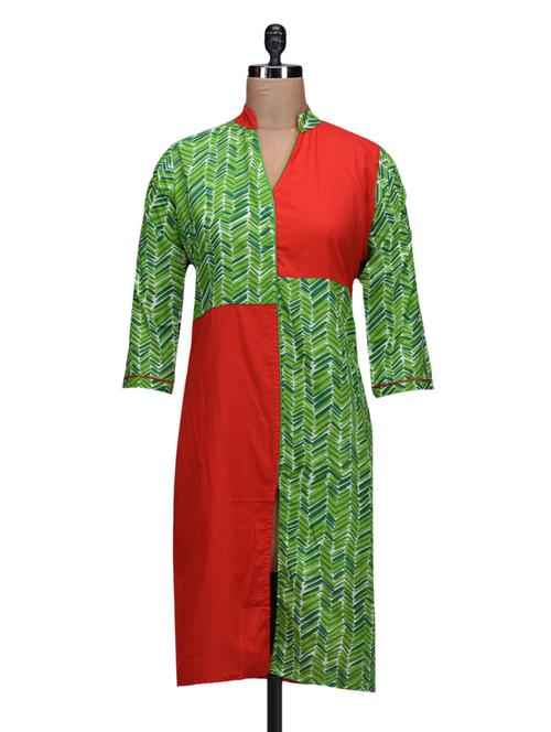 Green printed cotton straight kurta - 1155444 - Very Small Image - 1
