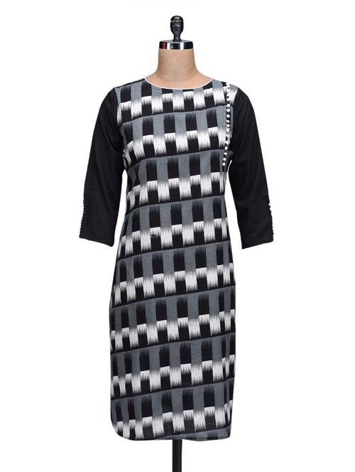 Black printed cotton straight kurta - 1155445 - Very Small Image - 1