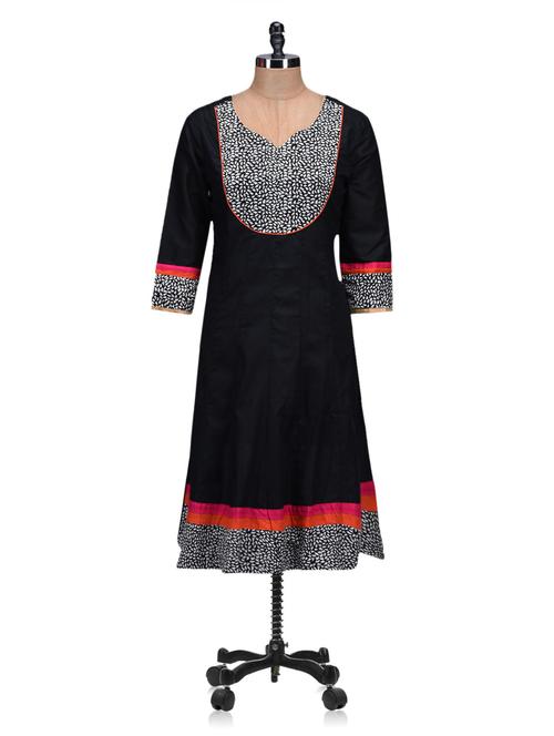 black cotton printed anarkali kurta - 1155487 - Very Small Image - 1