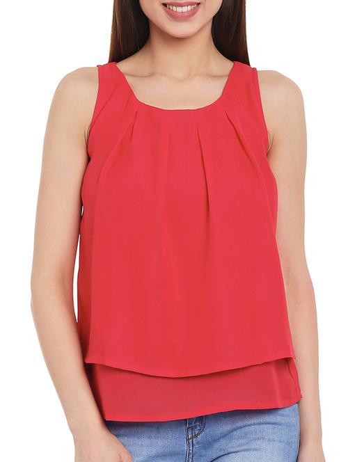 red crepe layered top - 11556034 - Very Small Image - 1