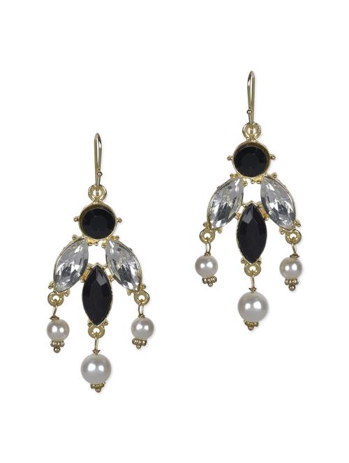 white stones pearled metallic drop earrings - 1155871 - Very Small Image - 1
