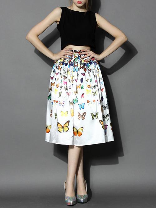white crepe flared skirt - 11564911 - Very Small Image - 1