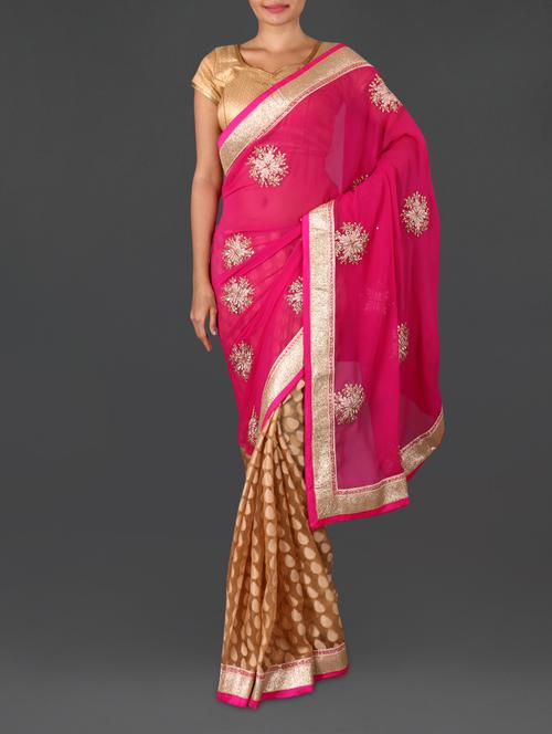 pink poly georgette embroidered saree - 1156652 - Very Small Image - 1