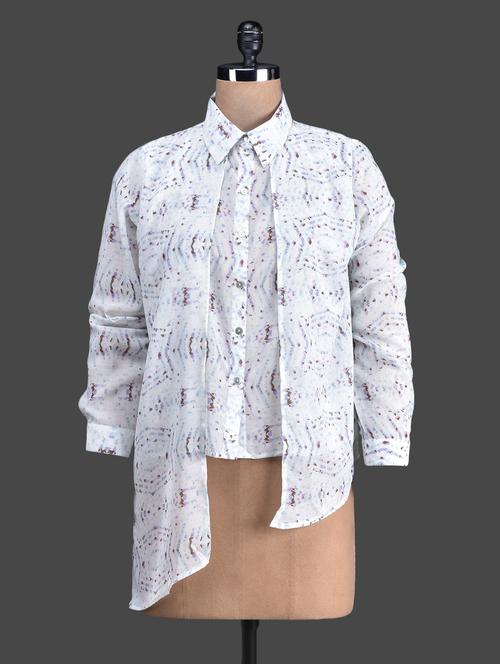 asymmetrical multi tier printed georgette shirt - 1157018 - Very Small Image - 1
