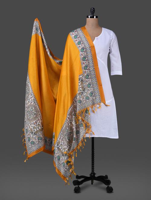 orange printed poly silk dupatta - 1157286 - Very Small Image - 1