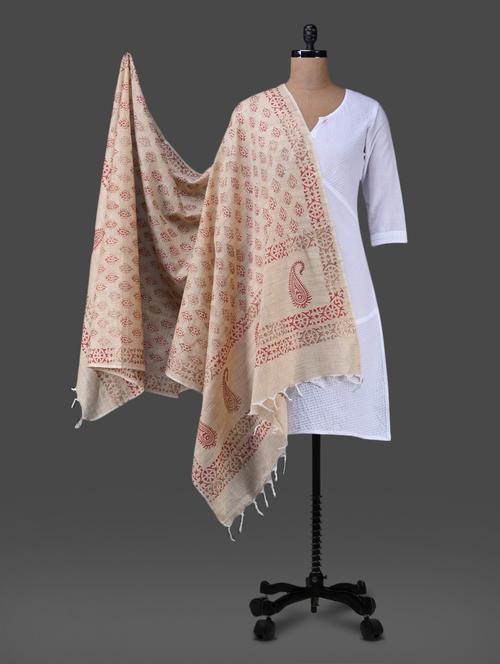beige printed cotton dupatta - 1157294 - Very Small Image - 1
