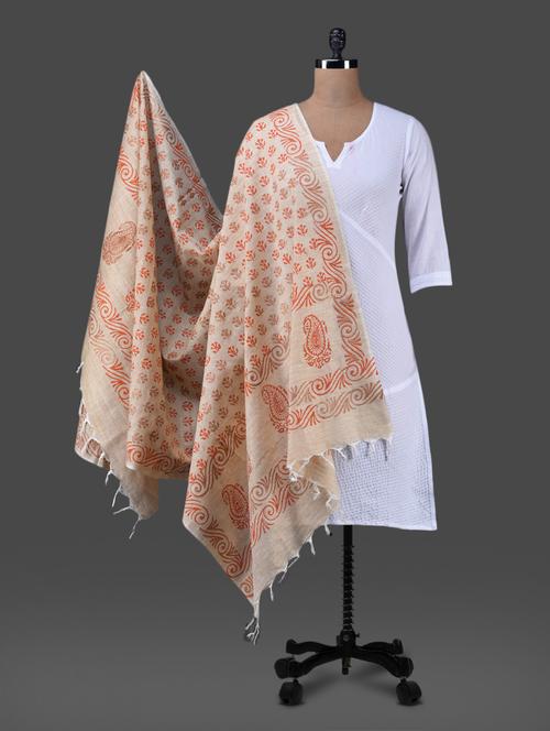 beige printed cotton dupatta - 1157301 - Very Small Image - 1