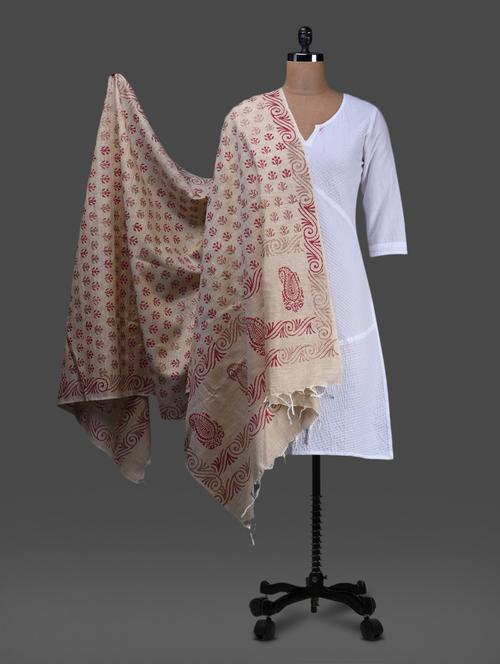 pink block printed cotton polysilk dupatta - 1157305 - Very Small Image - 1