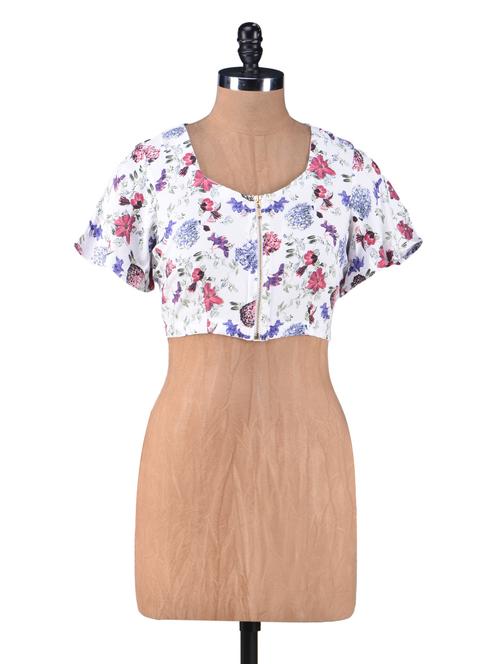 white printed rayon crop top - 1157916 - Very Small Image - 1