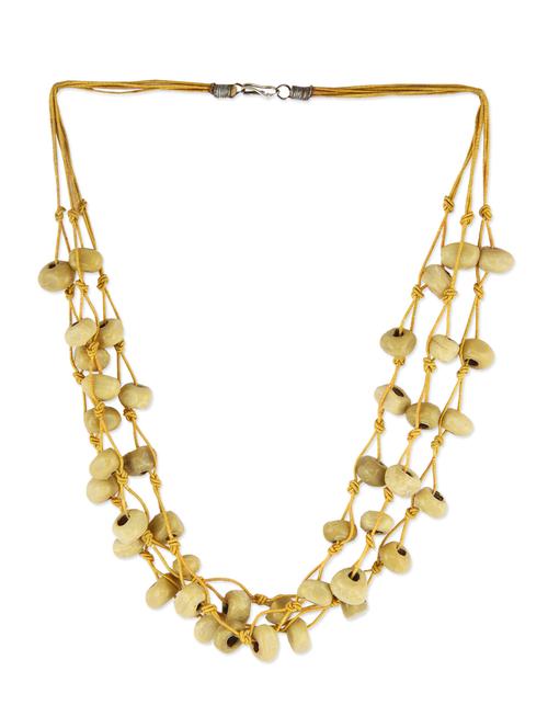 yellow beaded metallic three layered thread necklace - 1158059 - Very Small Image - 1