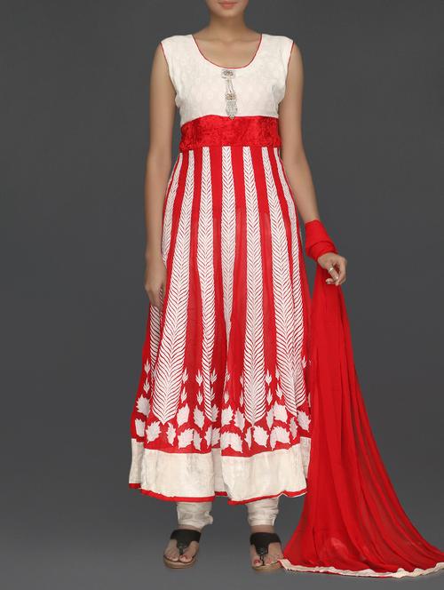 red and white anarkali suit set - 1158449 - Very Small Image - 1