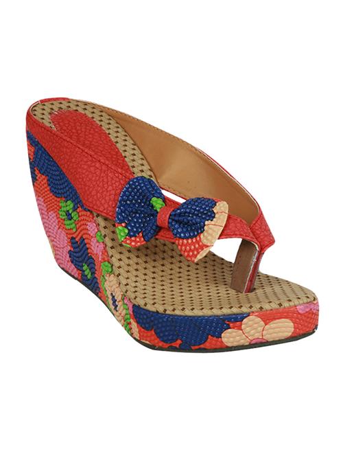 multi color leatherette floral printed wedges - 11584496 - Very Small Image - 1