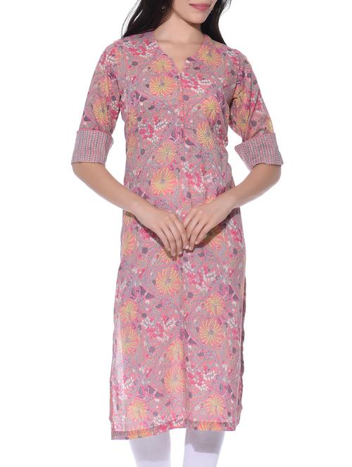 pink floral print cotton kurta - 11586057 - Very Small Image - 1