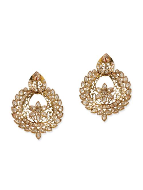 gold metal kundan earrings - 11587086 - Very Small Image - 1
