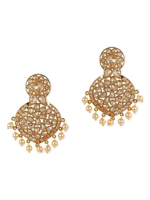 gold metal polki drop earrings - 11587089 - Very Small Image - 1