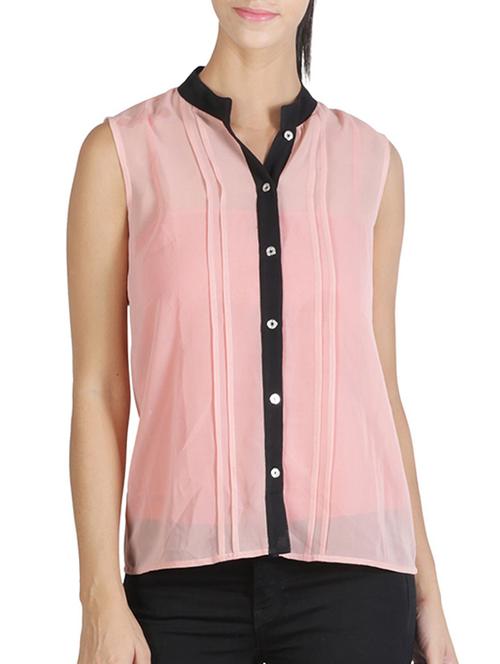 pink georgette sleeveless top - 11589261 - Very Small Image - 1