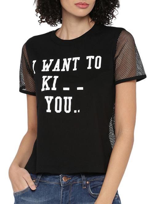 black cotton printed tee - 11590184 - Very Small Image - 1