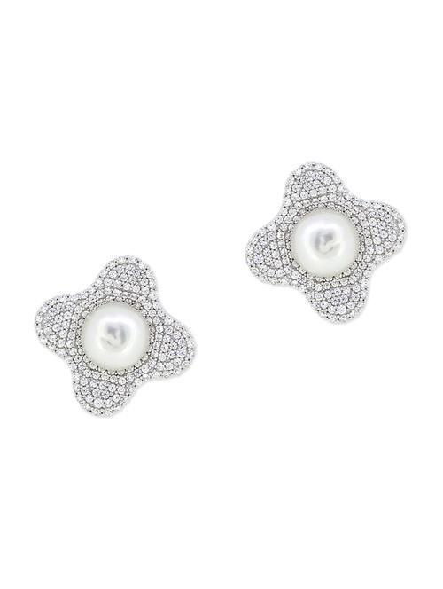 white silver studs earrings - 11596958 - Very Small Image - 1