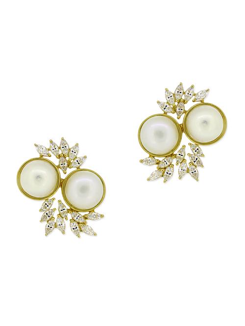 golden pearl studs earrings - 11596967 - Very Small Image - 1