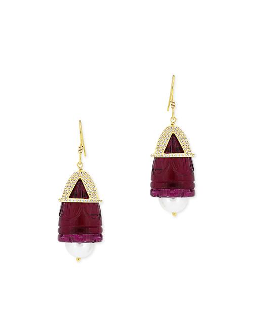red golden drop earrings - 11597046 - Very Small Image - 1
