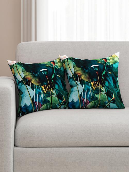 green cotton printed cushion cover (set of 2) - 11600596 - Very Small Image - 1