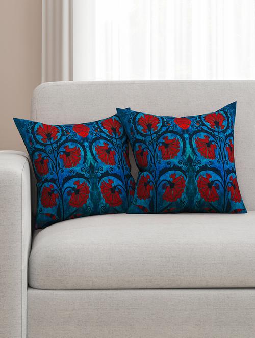 blue cotton printed cushion cover (set of 2) - 11600601 - Very Small Image - 1