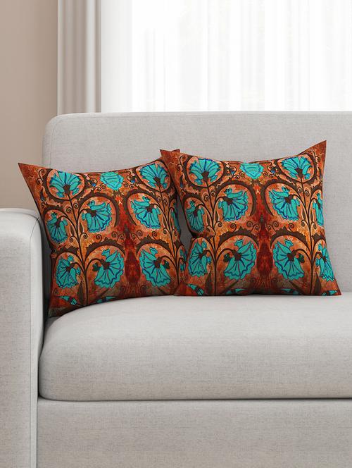 brown cotton printed cushion cover (set of 2) - 11600602 - Very Small Image - 1