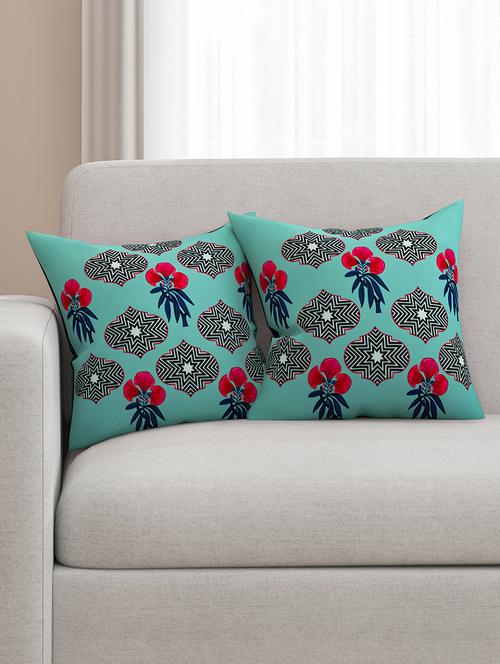 green cotton printed cushion cover (set of 2) - 11600604 - Very Small Image - 1