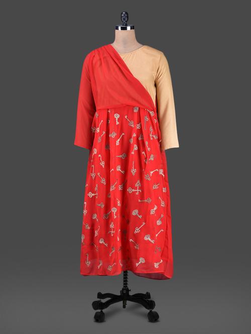 long sleeve key pattern print dress - 1160188 - Very Small Image - 1