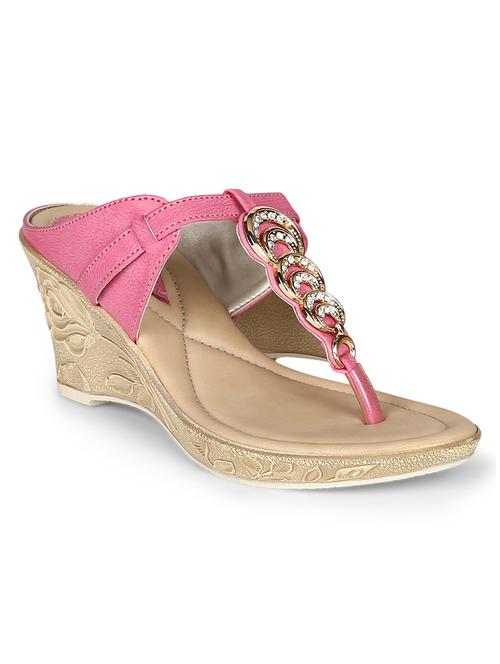 pink embellished faux leather wedges - 11612478 - Very Small Image - 1