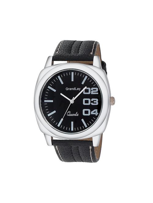 black leather analog watch - 11613119 - Very Small Image - 1