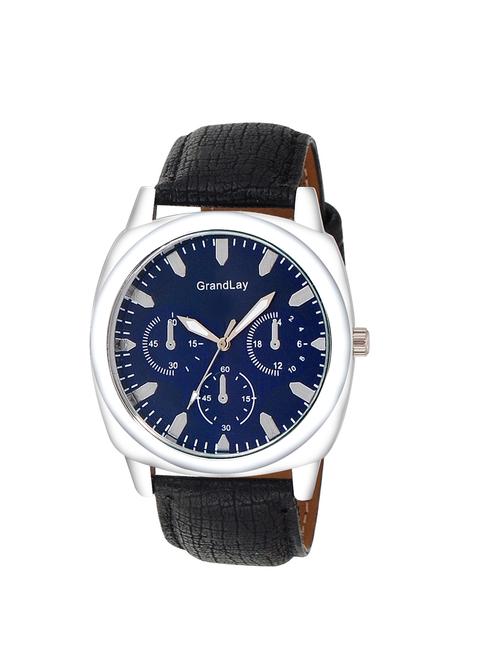 black leather analog watch - 11613128 - Very Small Image - 1