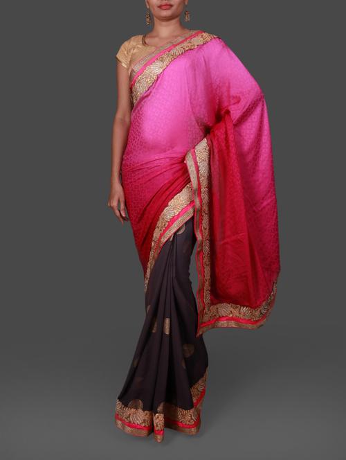 pink jacquard crepe saree - 1162146 - Very Small Image - 1