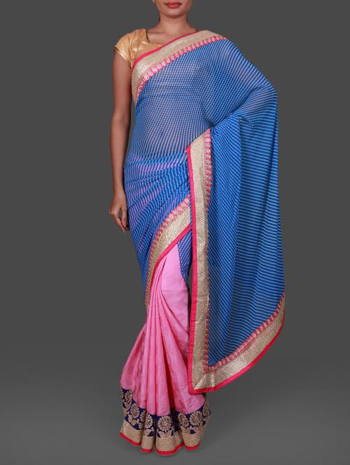 Blue printed georgette saree - 1162166 - Very Small Image - 1